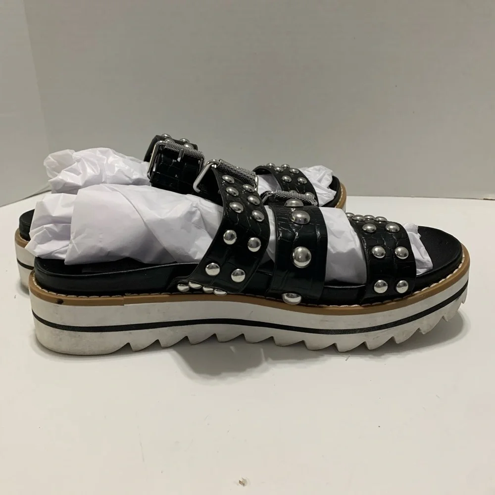 Steven Black Embossed Studded Platform Sandals